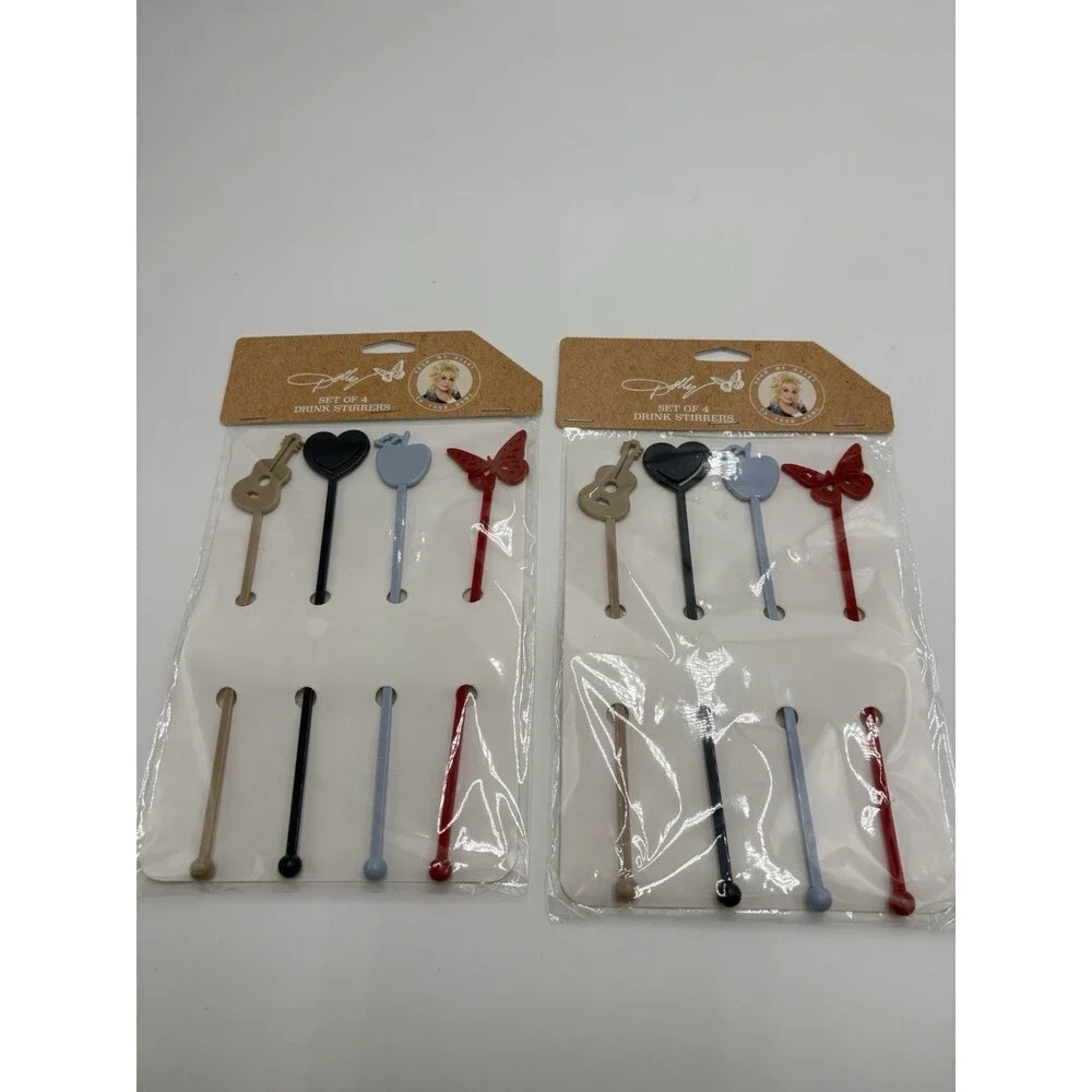 8 NEW Dolly Parton Drink Stirrers, Guitar Heart Apple Butterfly, Swizzle Sticks